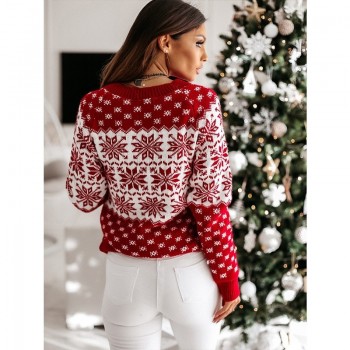 Women Sweater 00 Christmas Snowflake Knitted Long Sleeve O Neck Ladies Jumper Fashion Casual Winter Autumn Printed Pullover Clothes